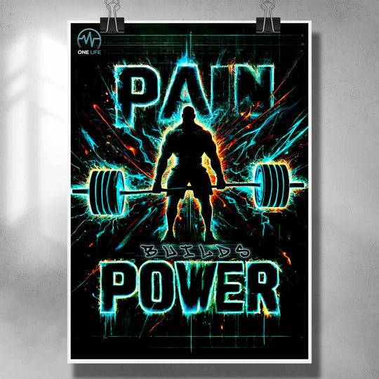 Pain Builds Power Gym Wall Art – Motivational Poster for Home Gym, Fitness Studio, Workout Room – High-Impact Neon Strength Training Decor