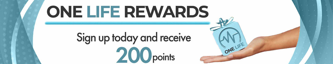 One Life Rewards banner with text 'Sign up today and receive 200 points. Ideal for fitness apparel and activewear customers looking for loyalty program benefits.