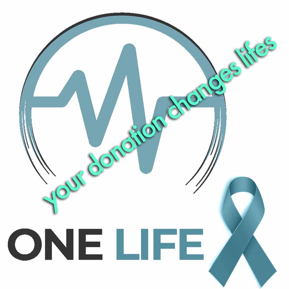 One Life logo with the text 'Your donation changes lives' in teal, promoting mental health support and donations.